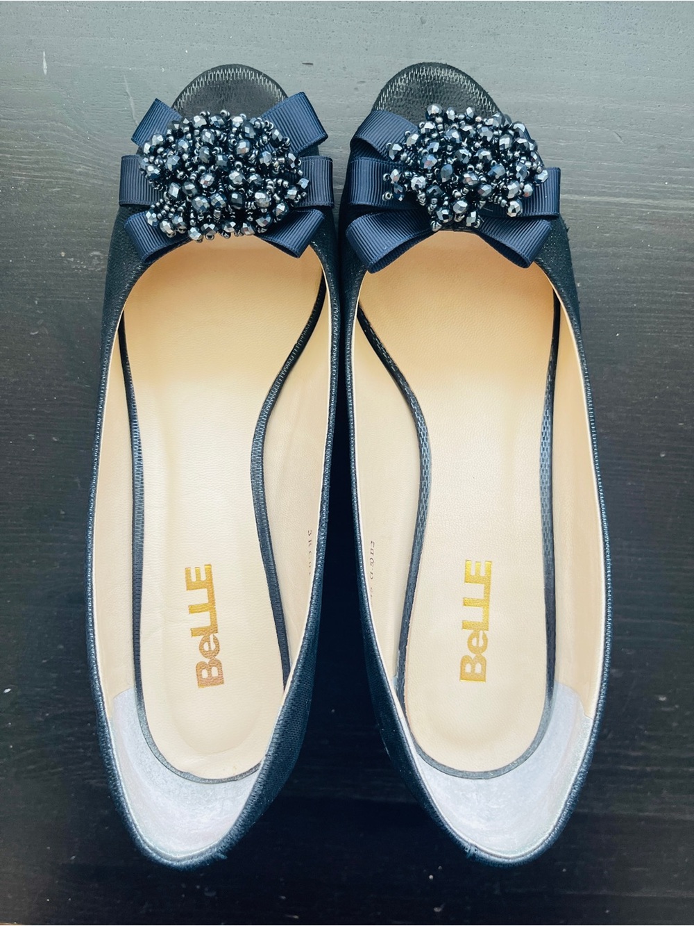 Elle Navy Bow Flats with Beaded Cluster